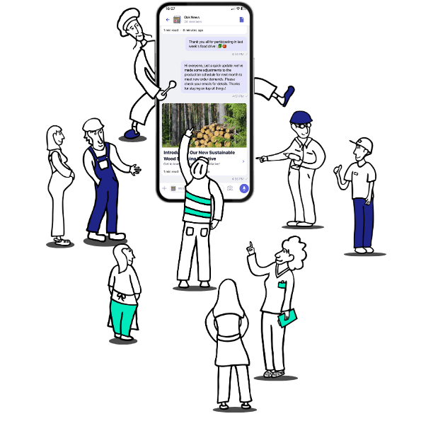 A mobile phone with a read-only chat and users looking at it