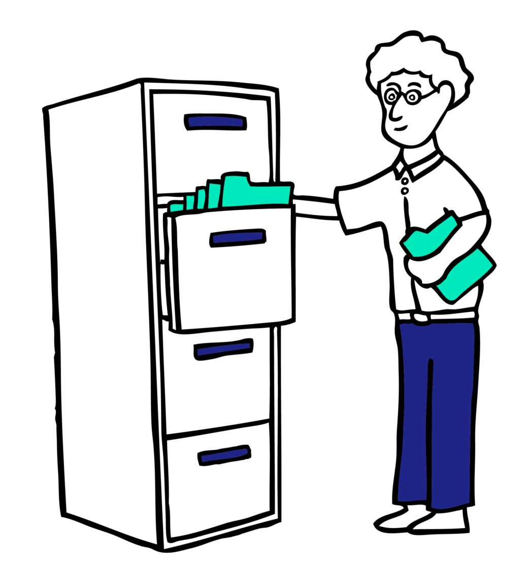 User filing documents in a cabinet