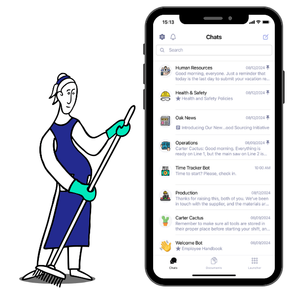 Cleaning lady and cellphone